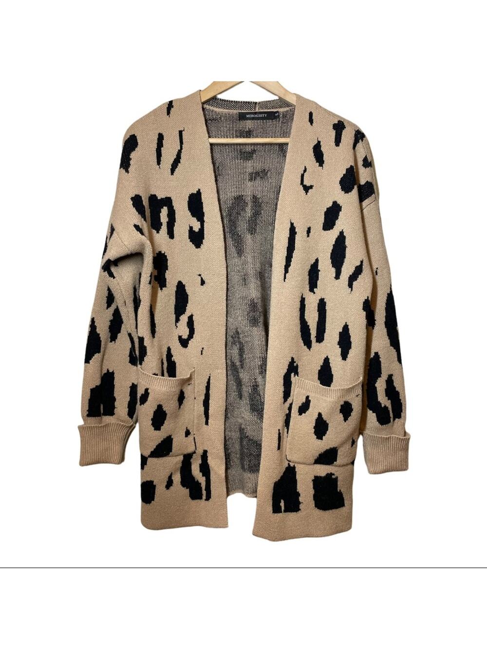 Merokeety Animal Print Open Cardigan Sweater Small